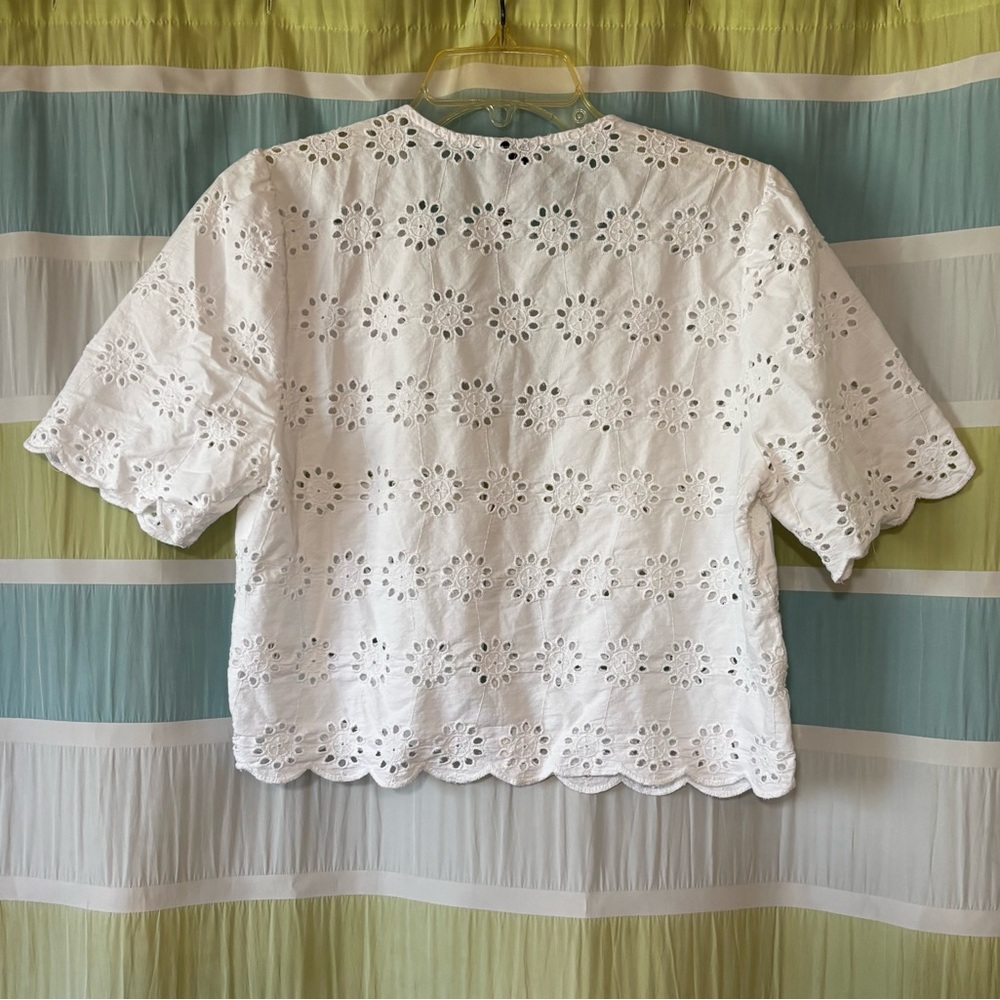 Joie Eyelet Front Tie Cropped Lace Top White Size Large - Picture 7 of 9